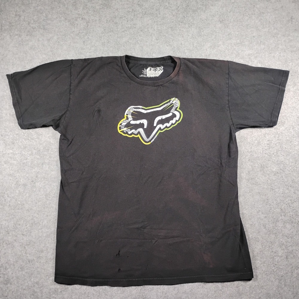 Fox Racing Mens Graphic T-Shirt Large Black Distressed Sun Faded Motocross Y2K